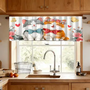 1pc Love Couple Cat Romantic Design Curtain, Butterfly Kitchen Valance, Ideal for Restaurants and Cafes, Perfect Home Decor for Enthusiasts