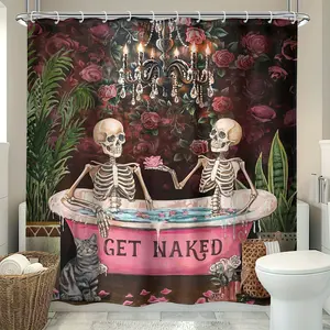 Gothic vintage black rose bathtub skull shower curtain, perfect for bathroom decoration, partition, beautifying space, made of durable polyester material, easy to clean, machine washable, available in multiple sizes, Bathroom Decoration Accessories.