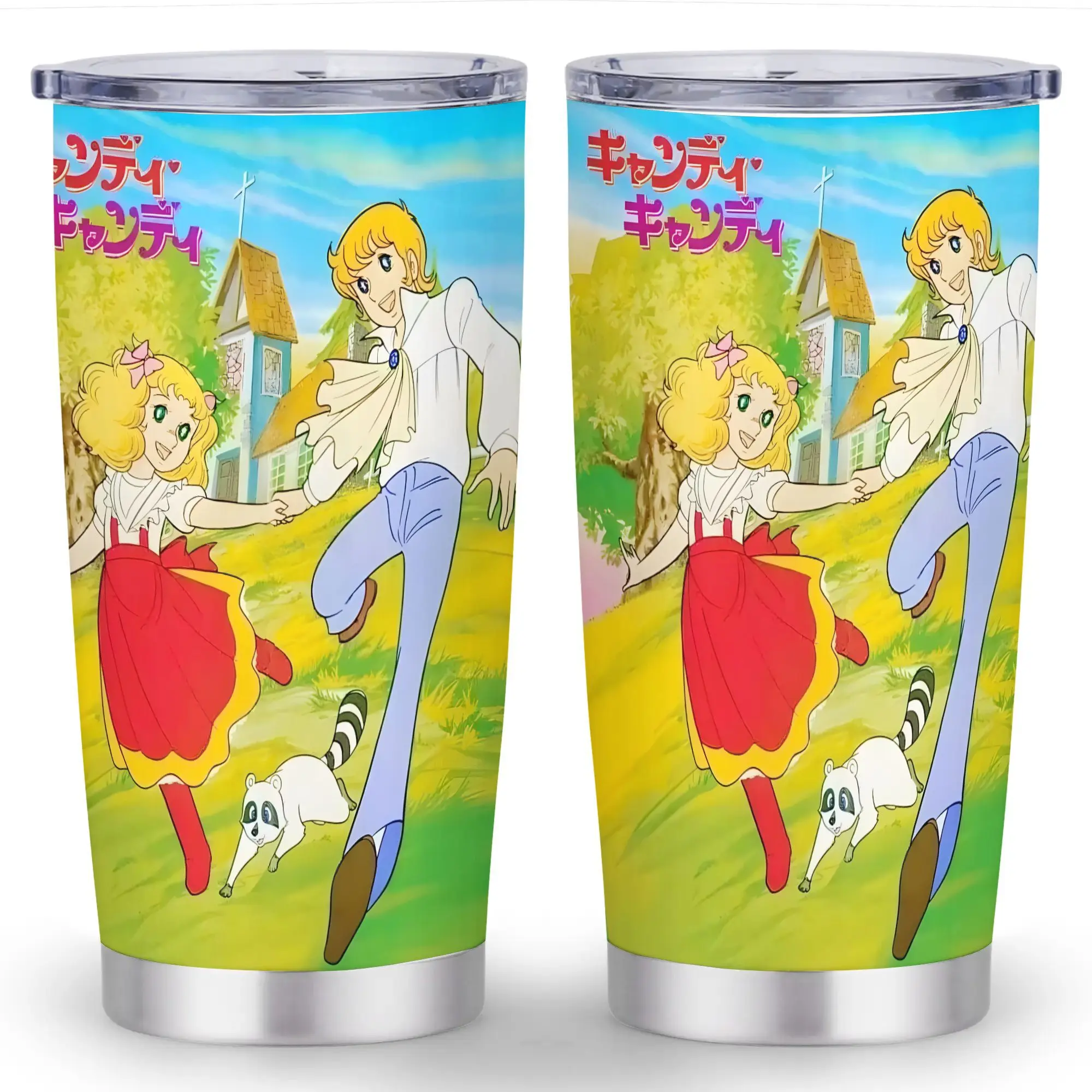 Candy & Donkey Printed Insulated Stainless Steel Tumbler - 1pc 20oz/500-1000ml, Leakproof, Portable, Anti-Scalding, Reusable Travel Cup with Straw & Lid, Cute Manga Design, Collectible Gift for Adults