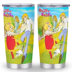 Candy & Donkey 20oz Stainless Steel Tumbler with Straw & Lid - Cute Manga Design, Leakproof, Portable, Collectible Gift for Adults