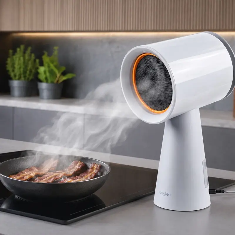 Portable Range Hood Kitchen–5-Layer Filter Compact Desktop Exhaust Fan, Powerful 3-Speed Smoke Removal, Low Noise Countertop Range Hood, Oil Cup, for Apartments, Dorm, RV, Indoor BBQ