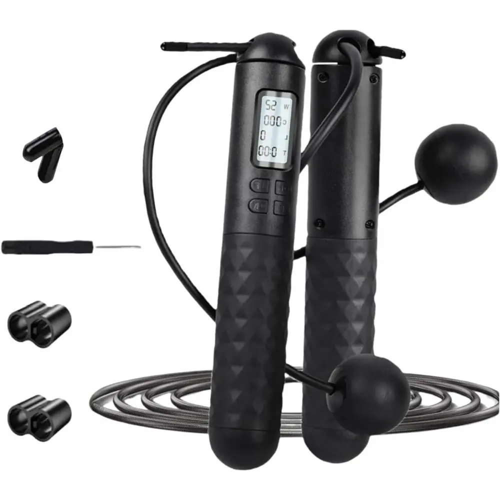 Interchangeable Wire & Weight Ball Skipping Rope, Anti-Slip Textured Grip with Multi-Function Digital Display
