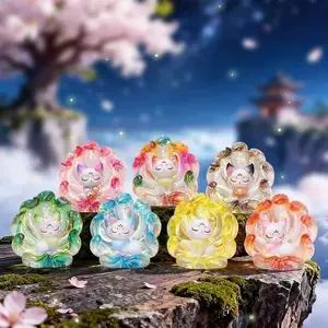 Authentic new creative desktop fox figurine stepping on the moon, nine-tailed fox small lamp, Internet celebrity hot-selling blind box, ancient style