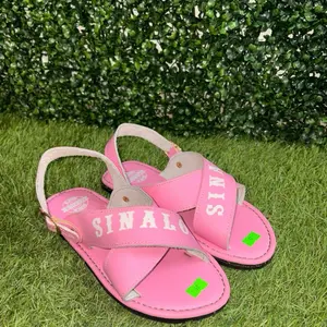 Two Strap Crossed Mexican Huarache Sandals in Pink with Sinaloa Branding and Comfortable Design Women Footwear