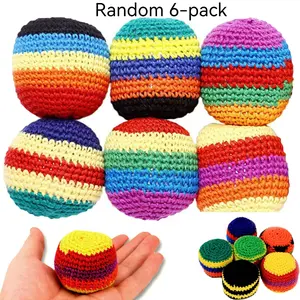 6 Pack Handmade Knitted Hacky Sack Set, Multicolored Crochet Juggling Balls, Durable Footbags for Beginners Adults, Outdoor Play Toy