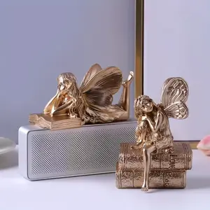 Golden Fairy Decoration Made of Resin, Artistic Sculpture for Bookshelves, Homes, Living Rooms, Office Cabinets, Room Entrances