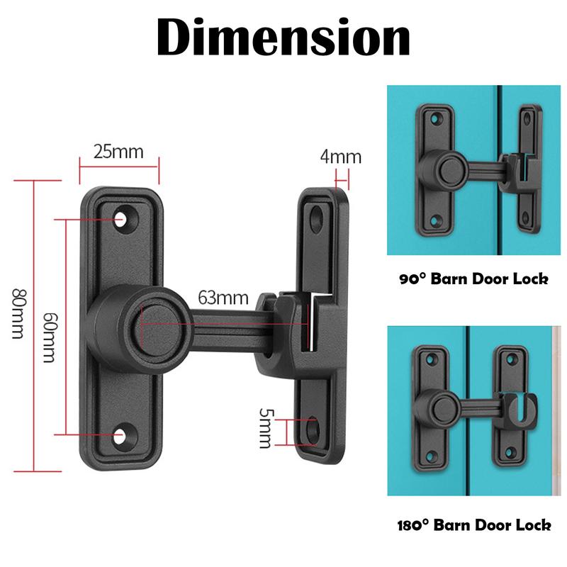 Barn Door Lock Latch, 90 & 180 Degree Heavy Duty Barn Door Latch Hardware Barn Door Locks and Latches Sliding Door Lock Home Safety Gate Locks Fit for Garage, Garden, Bathroom, Cabinet(Black)