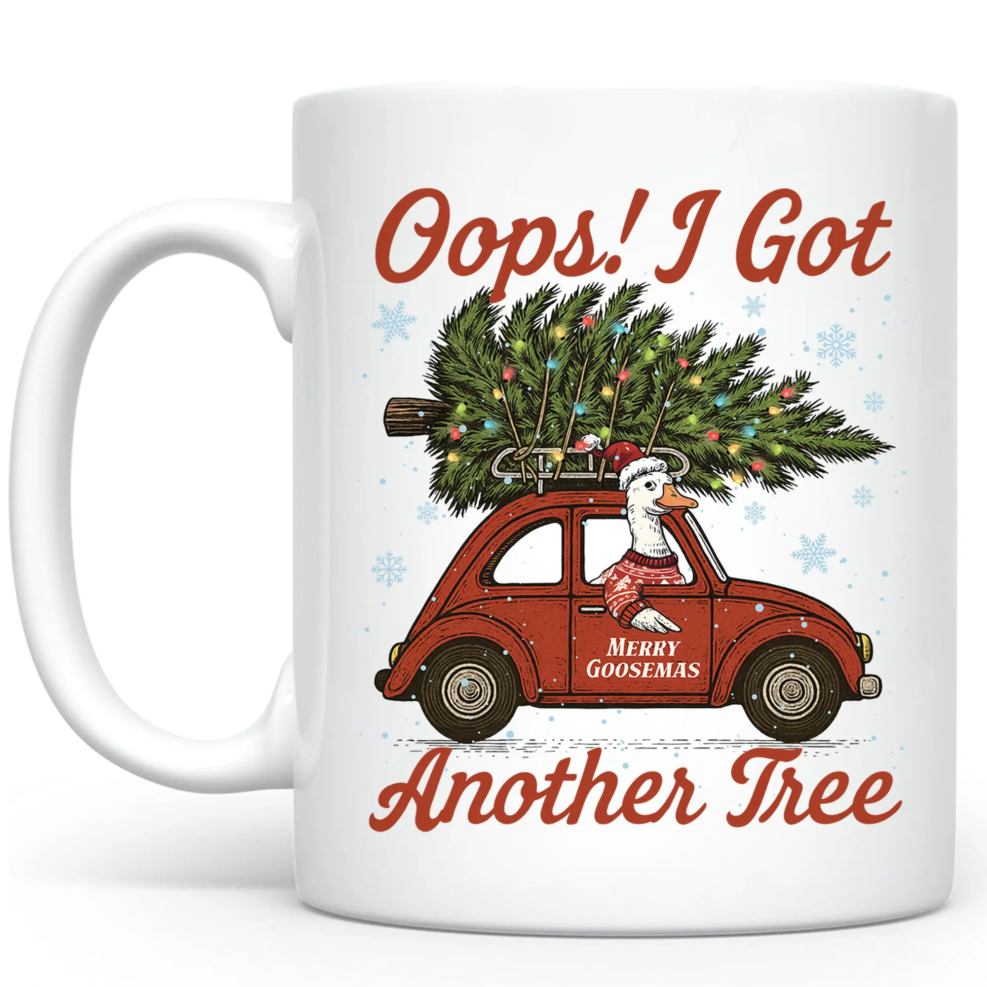 CupiCo Oops I Got Another Tree Ceramic Mug, Funny Christmas Goose Coffee Mug, Retro Holiday Humor Tea Cup, Sarcastic Xmas Mugs