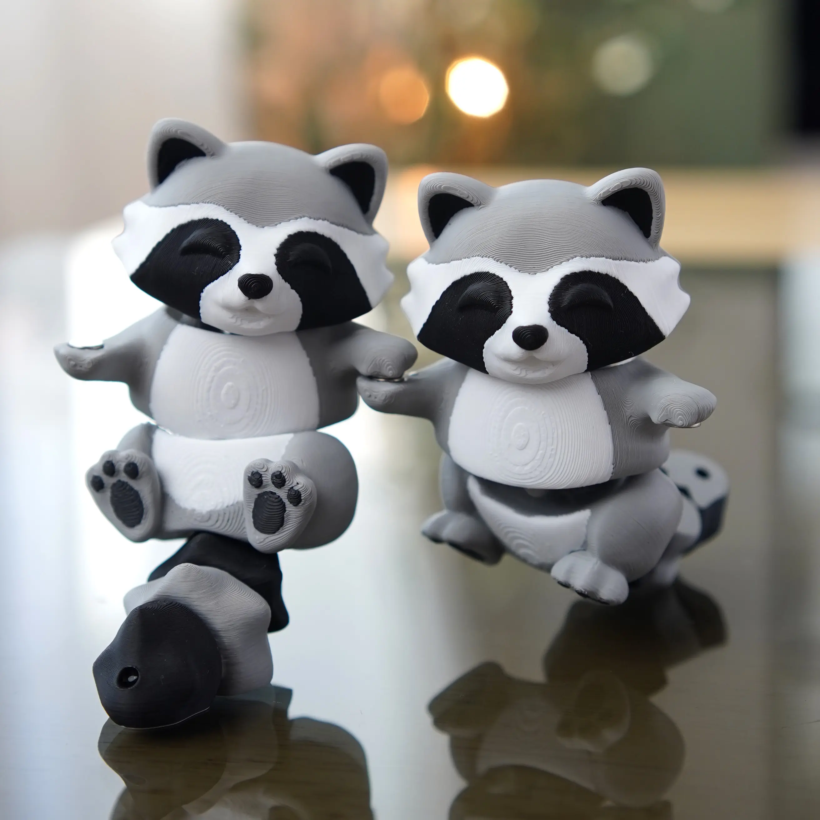Rusty the Flexi Raccoon Set of 2 Collectible Figurines Magnetic Hand-Holding Paws Flexible Poseable 3D Printed Lightweight Decor Ornaments Perfect Gift for All Ages