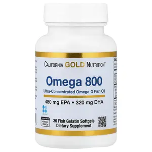 California Gold Nutrition Omega 800 Ultra-Concentrated Omega-3 Fish Oil, kd-pur® Triglyceride Form, 30 Fish Gelatin Softgels (1,000 mg per Softgel)