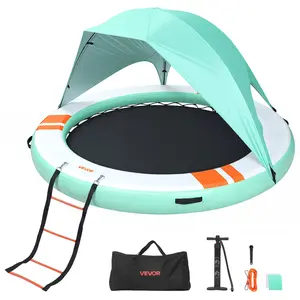 VEVOR Inflatable Floating Dock, 8 FT Round Inflatable Dock Platform, Non-Slip Water Floating Dock Mat with Portable Carrying Bag & Detachable Ladder, Floating Platform Island Raft for Pool Beach Ocea