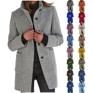 Women’s Plus Size Wool Blend Pea Coat/Trench Coat Jacket – Casual, Stand Collar, Single-Breasted, Long Sleeve