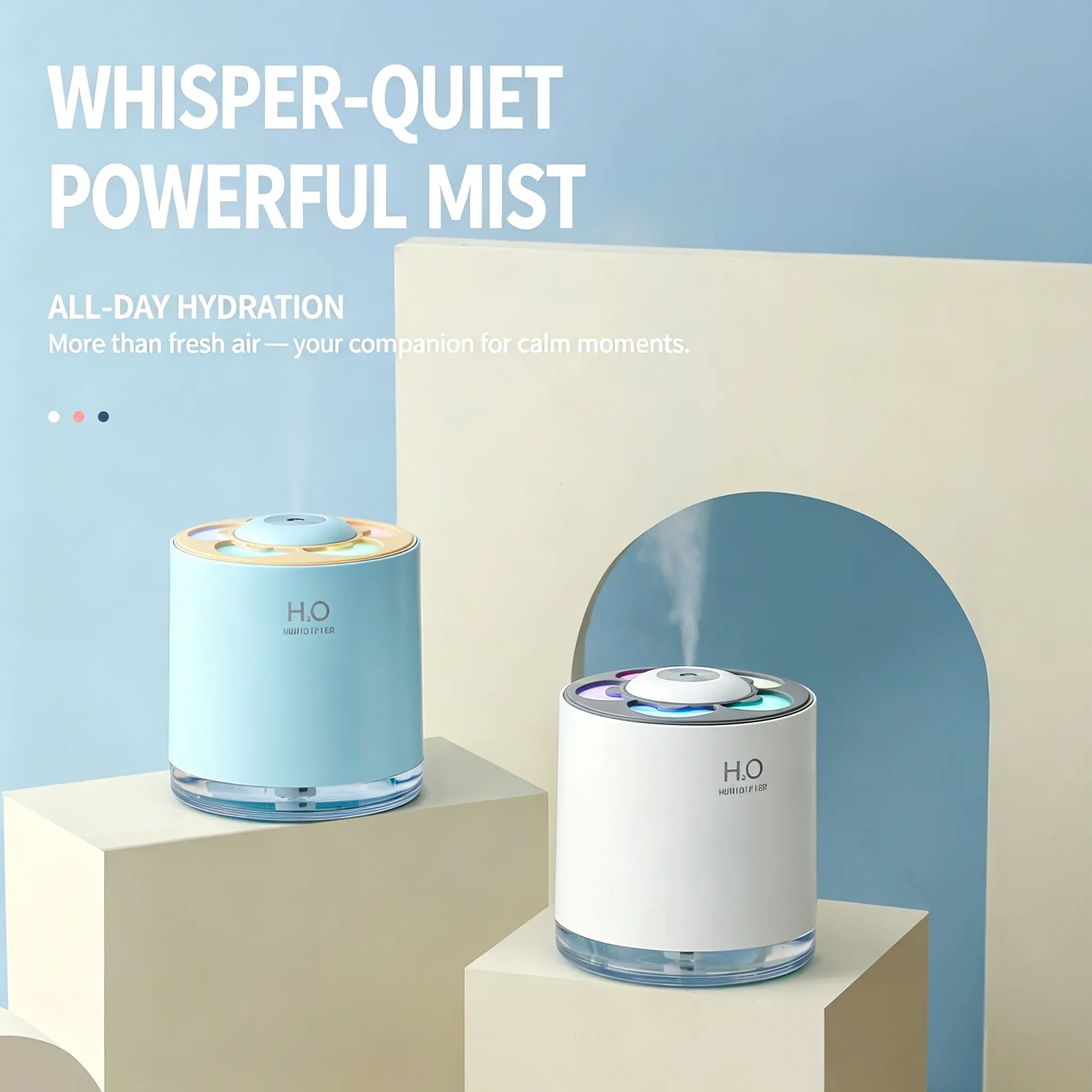 400ml Portable Desk Humidifier with Dual Mist Mode, 12H Long Runtime, Ultra-Quiet USB-C, Colorful LED Night Light, Auto Timer, Nano Fine Mist for Bedroom, Office, Baby Nursery Gift