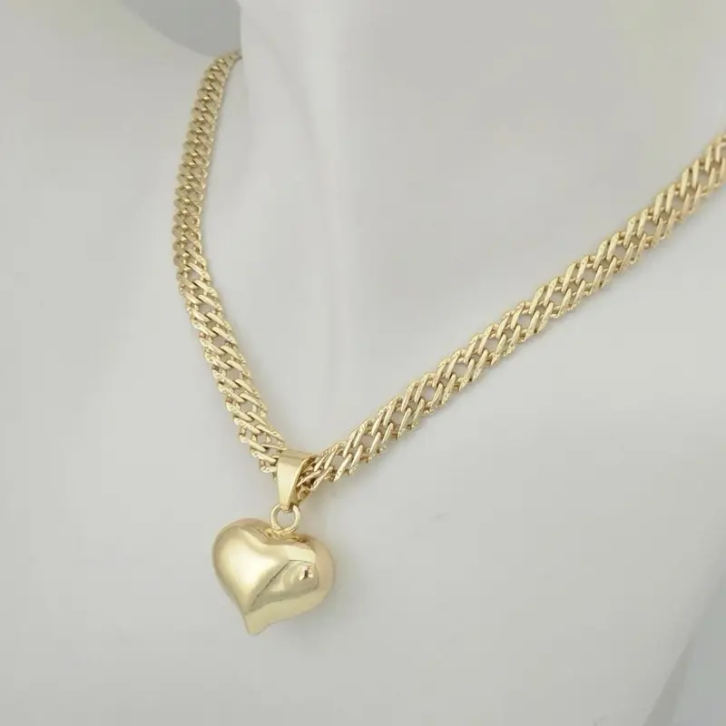 Gold Plated Smooth Heart Style Necklace (Chain #396, Pendant #022), Non-Natural Crystal Jewelry Accessory