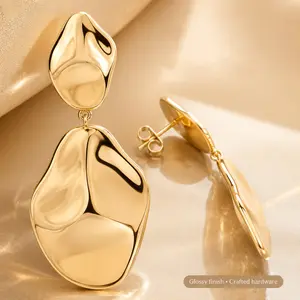 14K Gold-Plated Copper Dangle Earrings,  Mom Jewelry , Bohemian Irregular Pleated Water Drop Earrings , Luxury Everyday Jewelry for Women, Perfect Gift for Parties & Festivals, earring for women