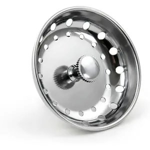 97333 Kitchen Sink Basket Strainer Replacement for Standard Drains (3.25 Inch) Chrome Plated Stainless Steel  With Rubber Stopper, 3.25"