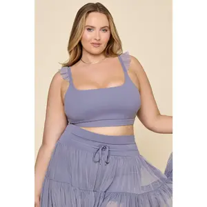 Romance Mesh Ruffle Bra - Blue Mist
