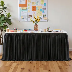 Black 6ft Pleated Ruffle Table Skirt for Rectangle Tables - Polyester Fabric Table Skirt for Teacher Desk Classroom Dorm, Baby Shower Birthday Graduation Wedding Banquet Party