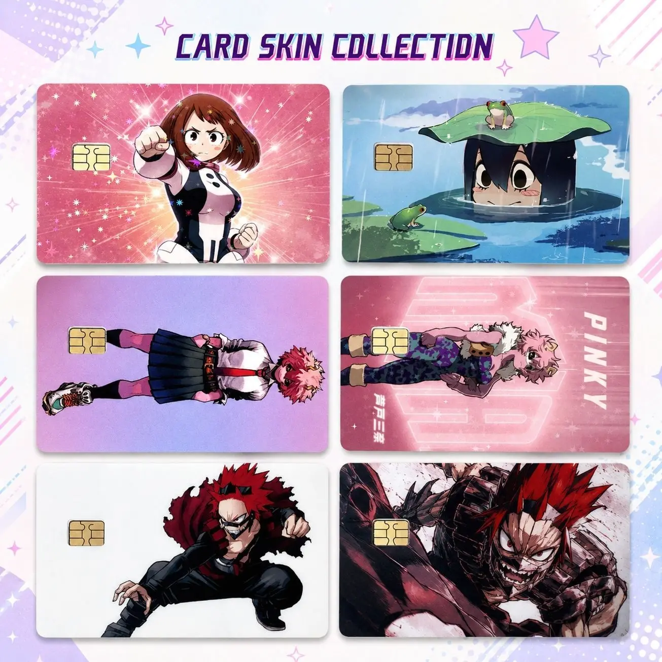 My Hero Academia Card Skin Collection, Ochaco Uraraka Tsuyu Asui Mina Ashido & Eijiro Kirishima Anime Credit Debit Card Vinyl Sticker