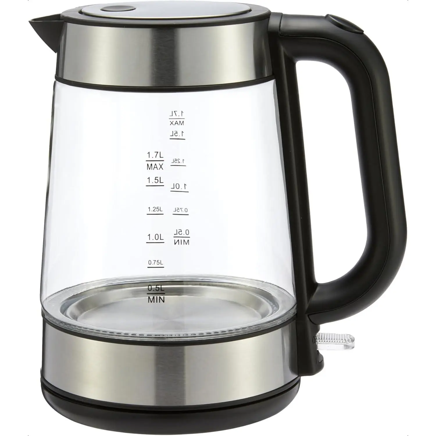 Waveports Basics Electric Kettle with Glass Carafe for Tea and Coffee, BPA-Free, Fast Boiling, Auto Shut-Off, 1.7 Liter, 1500W, Black and Silver