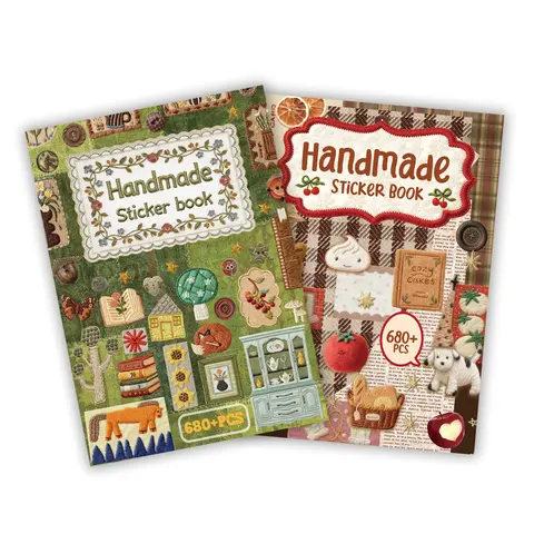 PRSTINCOL 2-Pack Handmade Embroidery Style Sticker Album - 60 Sheets, 1300+ Self-Adhesive Peel-and-Stick Pieces, Warm & Cool Tones, Vintage Stickers Crafts Kit for Junk Journal Aesthetic Scrapbooking