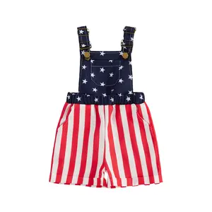 Kids Toddler Baby Girl Boy 4th of July Overalls Jumpsuit Patriotic Stripe Star Print Sleeveless Overalls Shorts Jumpsuit 6M-6Y