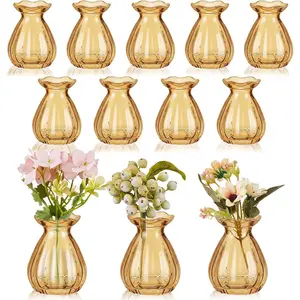 20 count Glass Bud Vases for Centerpieces Bulk 3.5 Inch Mini Flower Bouquets Vases Small Cute  Ribbed Glass Bud in Bulk for Wedding  Bridal Shower Table Party  Decor ()