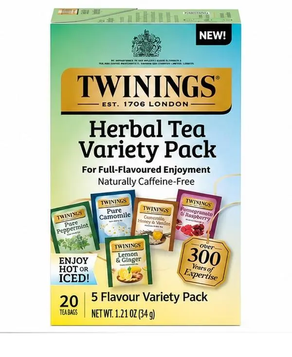 Twinings Pineapple Green Tea Herbal Infusion Variety Pack - Caffeine Free Herbal Tea Bags, 20 Ct Fruit & Lemon Beverage