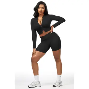 Candree Black Zip Up Active Bike Short Set