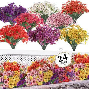 24 Bundles Artificial for Outdoors/Indoors, Fake Plants for Indoor Outside Porch Window Box Home Wedding Farmhouse(8 Color)