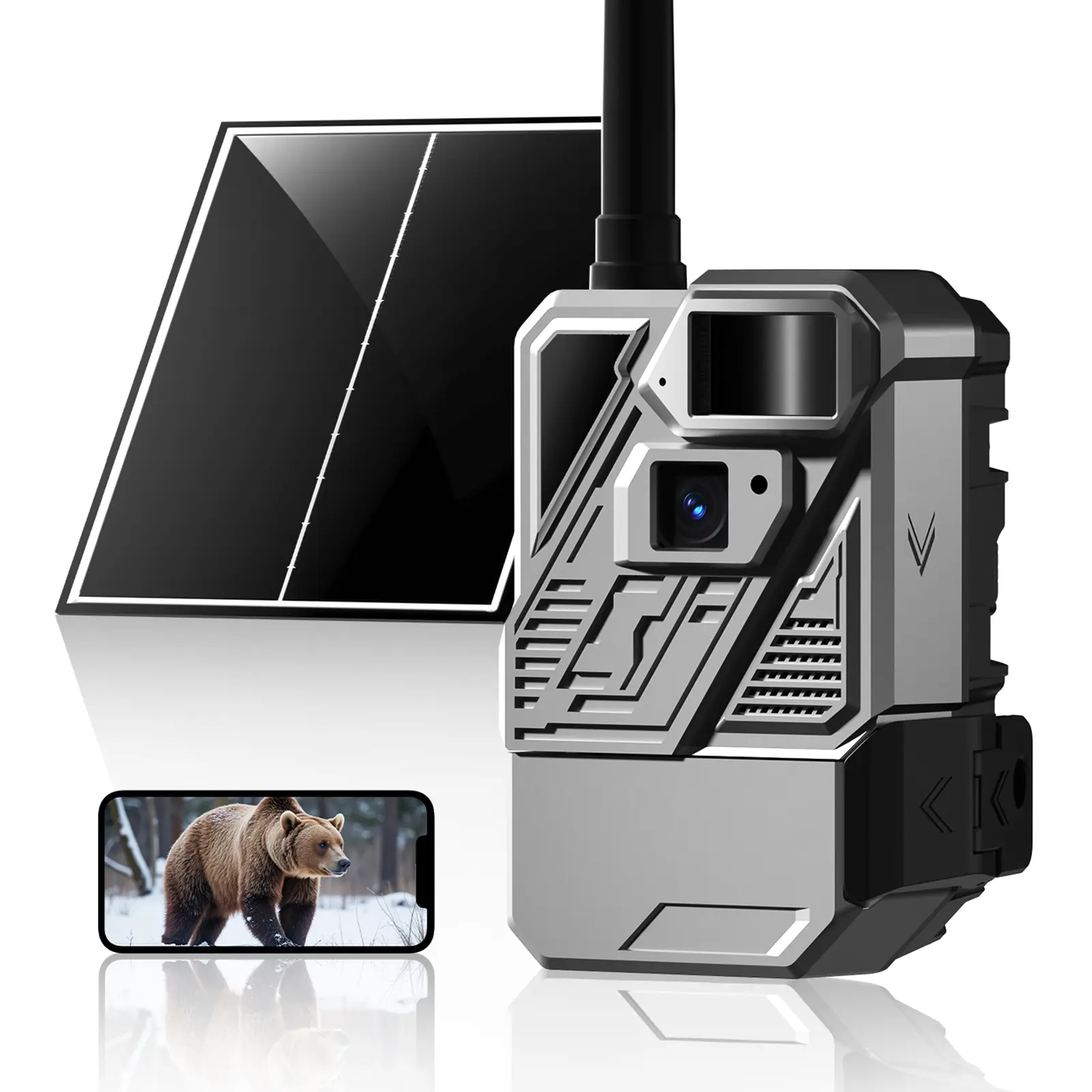 Lifetime Data Free Cellular Hunting Trail Camera, Wildlife Game Cam Without Subscription, Remote Live Feed, Motion Activated, Low Glow IR, Solar Power, IP66 Waterproof, No Monthly Fee