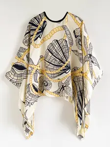 Elegant Shell Pattern Printed Shawl, Fashion Shawl, Vibrant Silk Scarf, Fitted Animal Shape Wrap, Suitable for All Seasons Travel, Boho Style Scarf