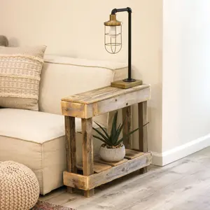 Luxe Accent Table Reclaimed Wood Side Table 26x8x23H Rustic Handmade by Doug & Cristy Designs Natural Unstained Finish