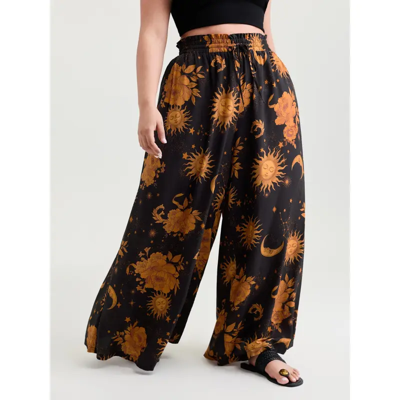 【Easter's Haul】Bloomchic Star Moon Print Wide Waistband Pants 2026 Spring Break Gift For Easter's Day Mother's Day