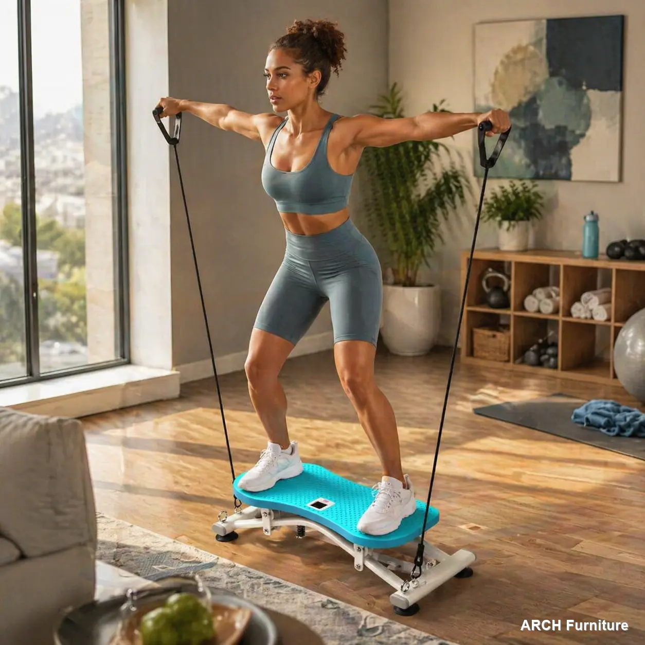 ARCH Sliding Ski Simulator - Compact Indoor Home Gym Equipment, Sturdy Frame, Non-Slip Base, Built-In Resistance Bands, Abs+Rubber Components, Portable Ab Simulator Leg Sliders for Strength Training & Full-Body Cardio, 26.4x9.4x5.9in, 300lbs Capacity