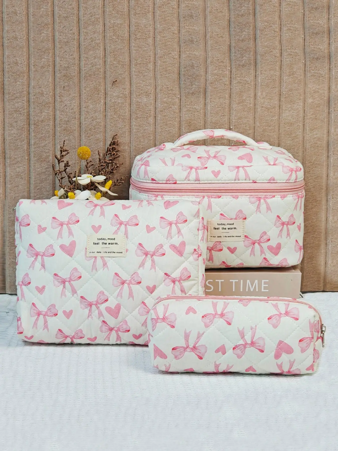 Cute Quilted Pattern Makeup Bag Set, Portable Cosmetic Storage Bag, Zipper Makeup Organizer Pouch, Versatile Storage Bag for Travel & Daily Use