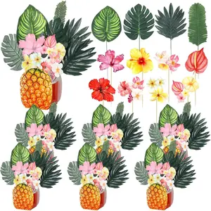 6 Set Hawaii Party Table Centerpiece Decorations Include Cassette Tape Bucket Centerpiece Sticks Table Toppers Photo Booth Props with Paper Decor for Party