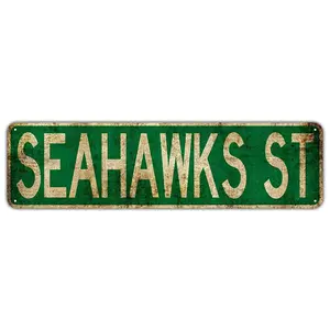 Seahawks ST Street Sign Rustic Vintage Retro Metal Decor Wall Shop Man Cave Bar Fun Metal Sign 4x16 Inch Vintage Plaque Handicraft Best Gift Metal Tin Sign