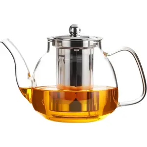 Glass Teapot Stovetop 34 OZ, Borosilicate Clear Tea Kettle with Removable 18/8 Stainless Steel Infuser, Teapot Blooming and Loose Leaf Tea Maker Tea Brewer for Camping, Travel