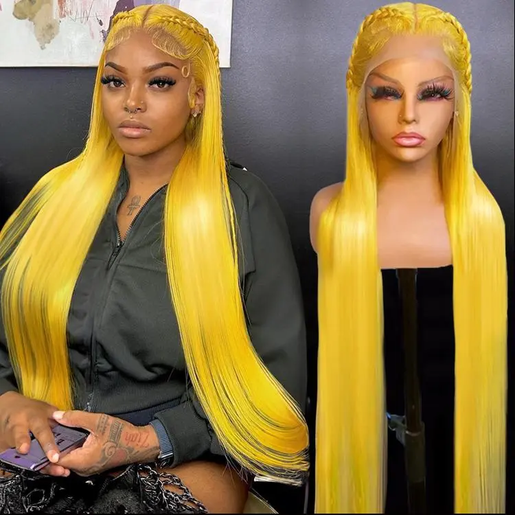 613 Light Yellow Straight HD Lace Front Wig 13x6 Brazilian Remy Human Hair Wig 220% Density Pre-Plucked 40 Inch Golden Blonde Wig for Women