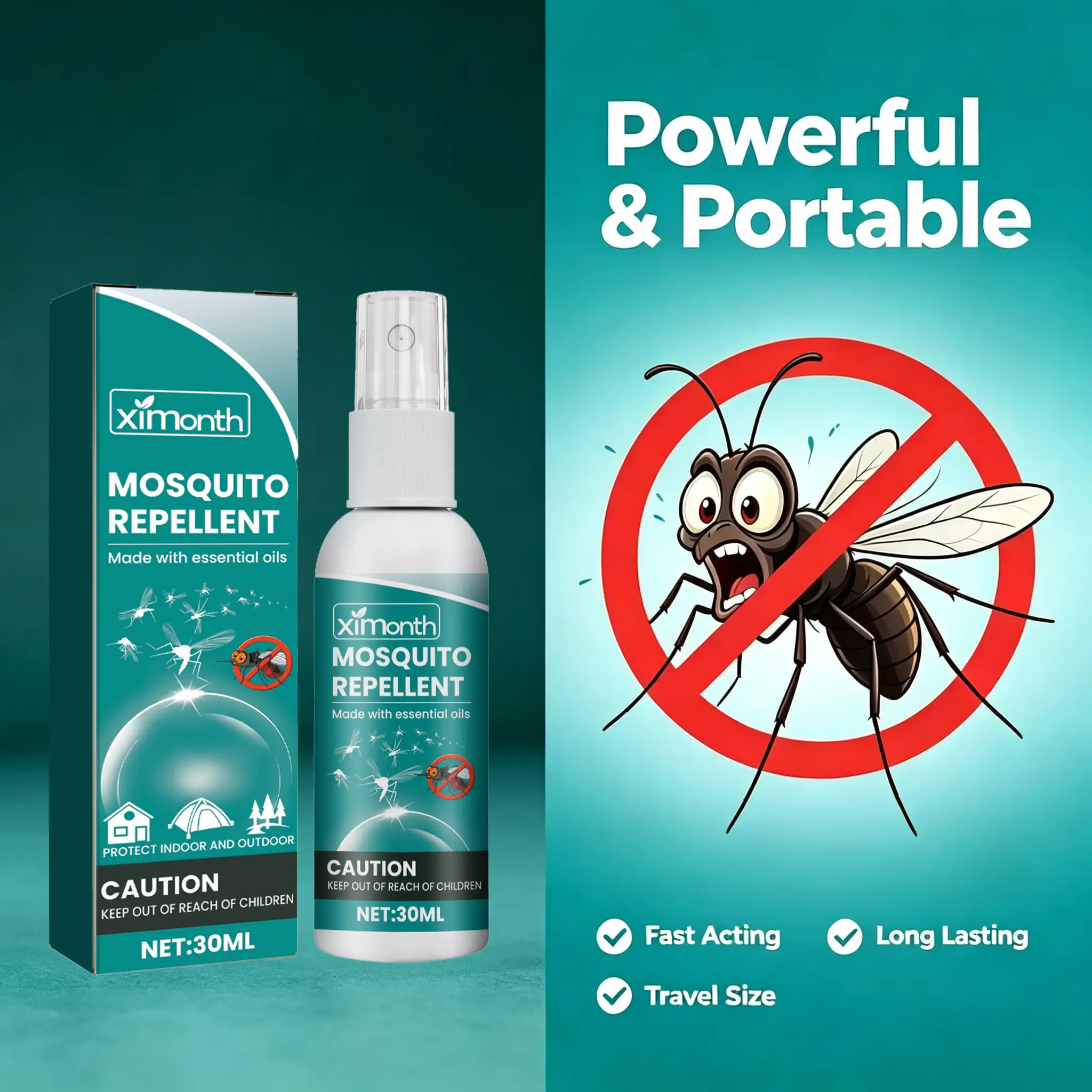 30ml Natural Mosquito Repellent Spray, DEET-Free Essential Oil Based Bug Spray for Indoor & Outdoor Use, Gentle Skin-Friendly Formula for Daily Mosquito Protection