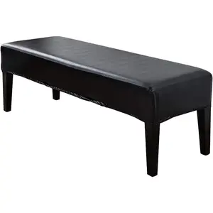PU Leather Bench Cover Elastic Soft Stretch Bench Slipcover Removable Washable Bench Seat Furniture Protector Fit 42.12-53.94inch Bench(Black)