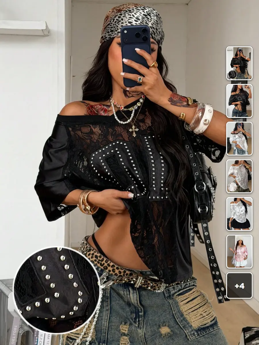 Oversized Jersey T-Shirt Y2K Streetwear Black Summer Couple Style Contrast Lace Patched