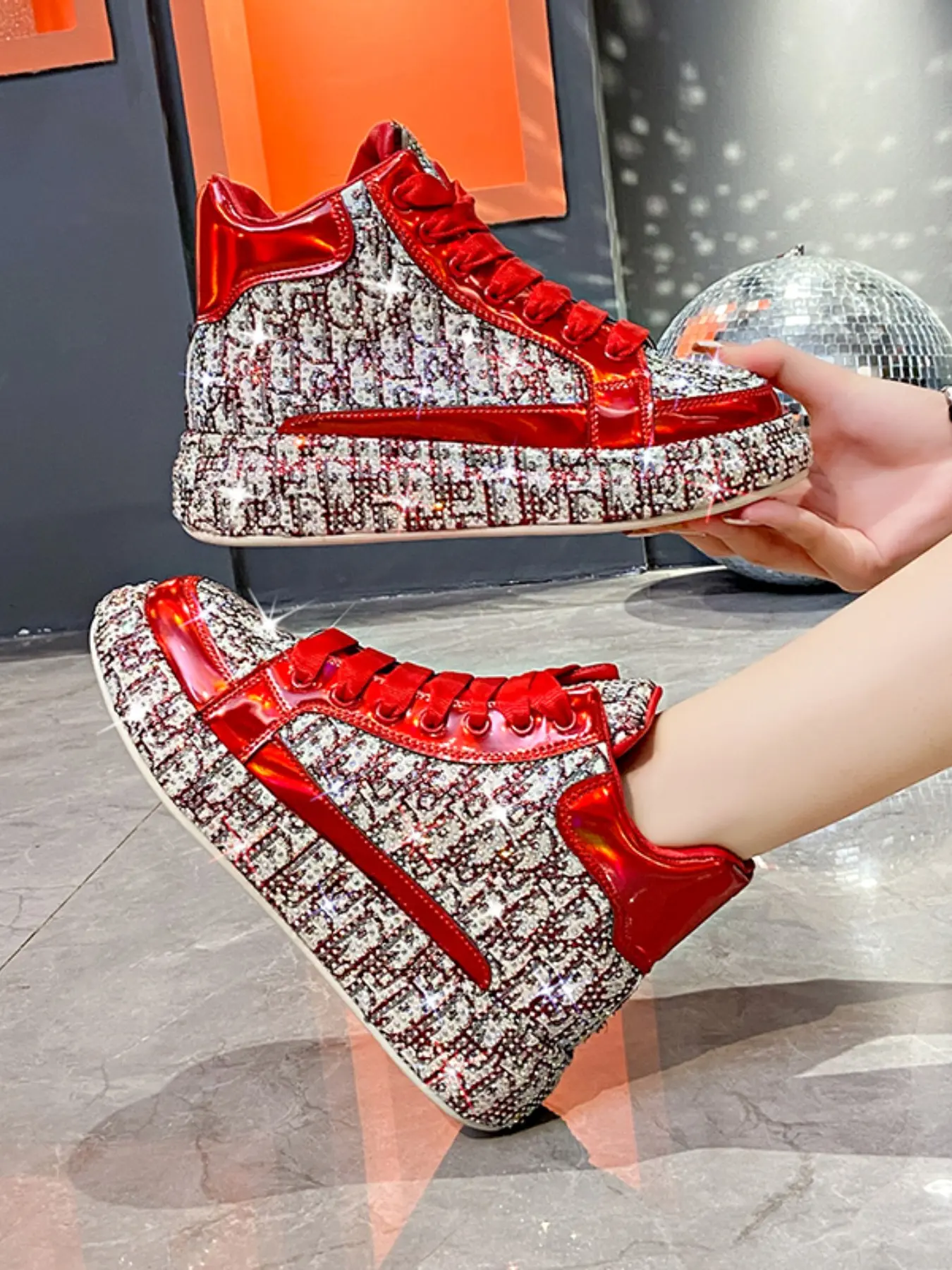 Women's Thick Sole High Top Casual Sports Shoes, Embroidered Round Toe Flatform Boots, Fashionable Lightweight Luxury Design Footwear, Casual Thick Soled