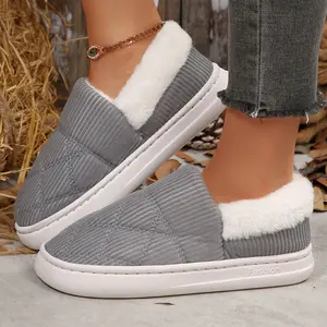 Women's Comfort Corduroy Loafers Plush Lined Winter Warm Slip-On Casual Indoor Outdoor Shoes
