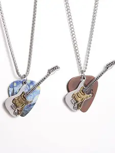 Handmade Creative Bass Guitar Necklace, Guitar Pick Handcrafted Jewelry, Unisex Punk Rock Hip Hop Style, Fashion Accessory