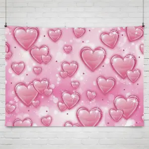 Vintage 90s Pink Heart Backdrop Tapestry - Durable Peach Light Beige Fabric, Easy to Hang with Hooks, Multi-Size Options (40x30 to 90x60 Inches) for Birthday Parties, Glamour Photoshoots, Sofa Cover & Wall Decor, Picnic Blanket Hanging Lightweight