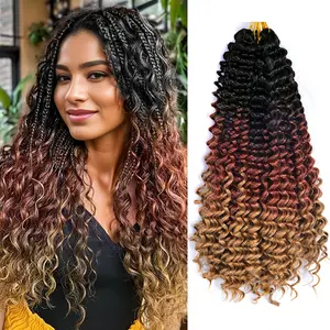 VITORISH Curly Braiding Hair Natural Black 18Inch 8Pcs Deep Wave Crochet Hair for Black Women Pre Stretched Boho Braids Soft Synthetic Fibers