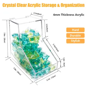 Laundry Pods Container, Acrylic Candy Dispenser Holder with 2 Lids, Dishwasher Pod Holder, Coffee Pod Holder, Office Used- Stand or Wall Mount (1pcs, 8.1" L x 5.3" W x 8.1" H)