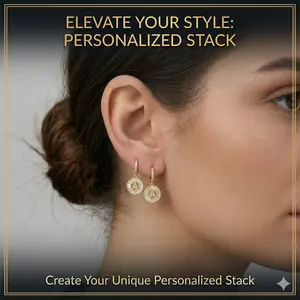 Elevate Your Style: Personalized Stack - 18K Gold Plated Brass Baguette CZ Initial Huggie Earrings for A-Z Personalization